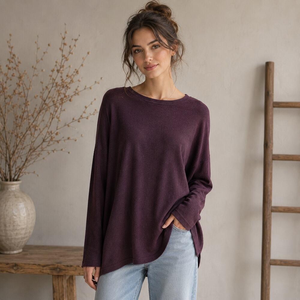 Poles Maroon Wool Oversize Boxy  Lagenlook Sweater Medium